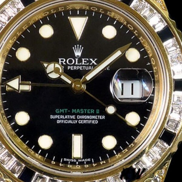 Rolex GMT-Master II 116758 Yellow Gold Black Dial Diamonds 40mm Mens Replica Watch - Image 4