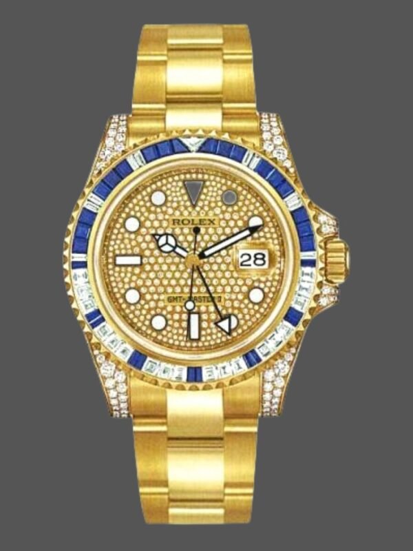 Rolex GMT-Master II 116758 Yellow Gold Pave Dial 40mm Mens Replica Watch - Image 1