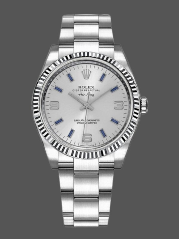 Rolex Oyster Perpetual Air-King 114234 Blue Hour Markers Silver Dial 34mm Unisex replica watch - Image 1