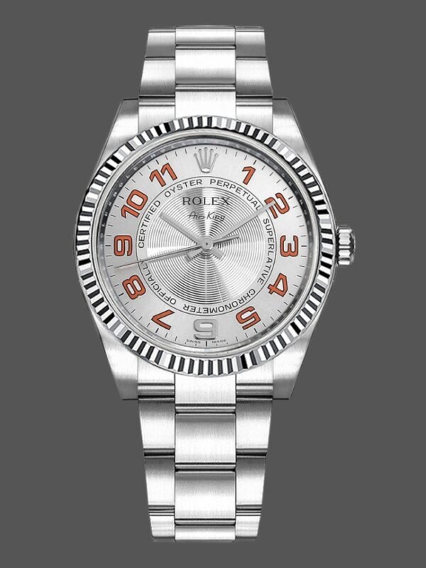 Rolex Oyster Perpetual Air-King 114234 Silver Orange Arabic Dial 34mm Unisex Replica Watch - Image 1