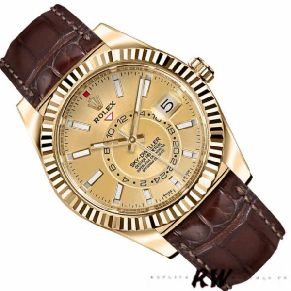 Rolex Sky-Dweller 326138 Champagne Dial Yellow Gold 42MM Mens Replica Watch - Image 3