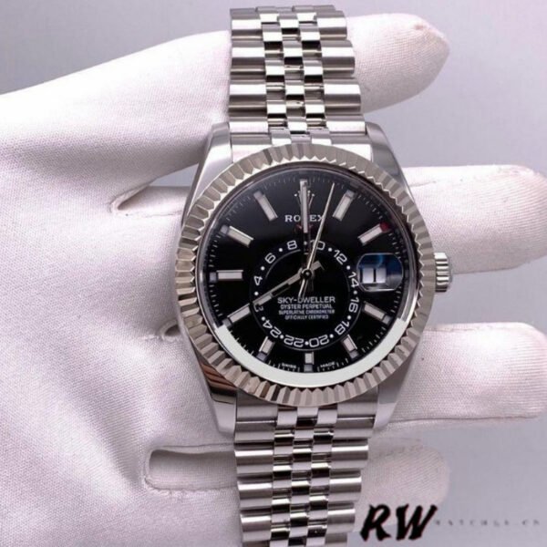 Rolex Sky-Dweller 326934 Fluted Bezel Black Dial 42MM Mens Replica Watch - Image 2