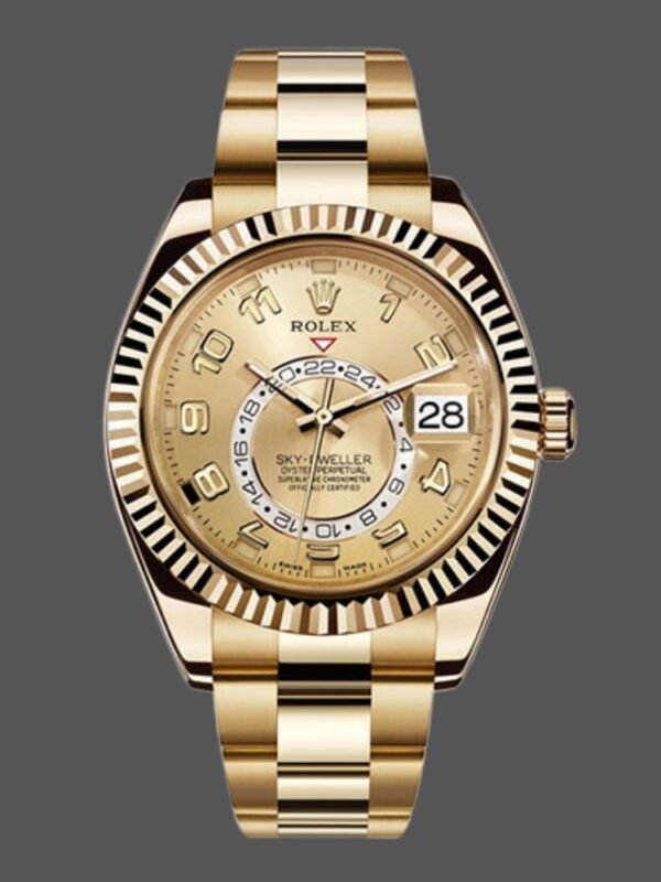 Rolex Sky-Dweller 326938 Yellow Gold Champagne Arabic Dial 42mm Mens Replica Watch - Image 1