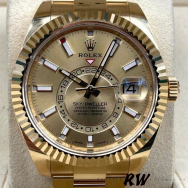 Rolex Sky-Dweller 326938 Yellow Gold Champagne Dial 42mm Mens Replica Watch - Image 2