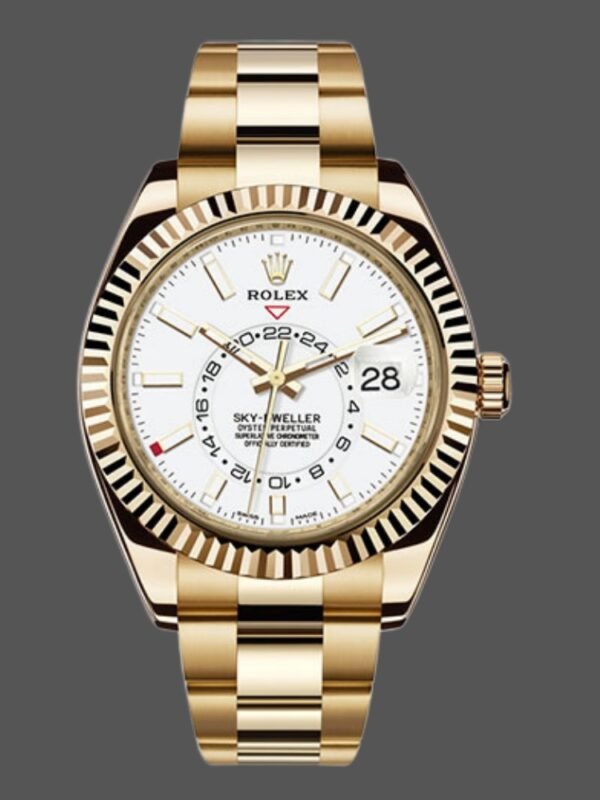 Rolex Sky-Dweller 326938 Yellow Gold White Dial 42mm Mens Replica Watch - Image 1