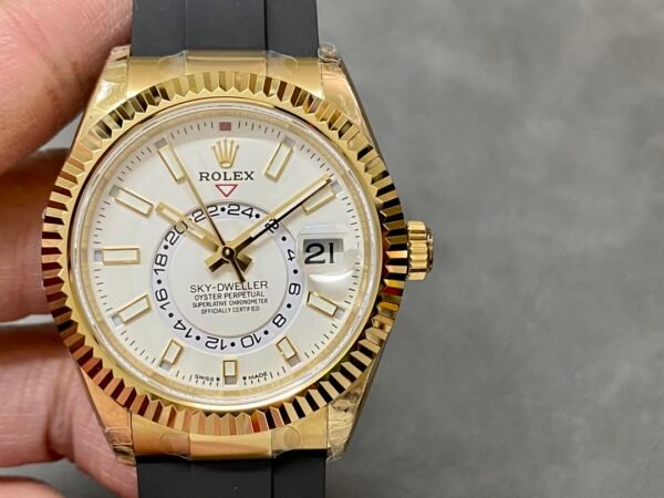 Rolex Sky Dweller 326238 Yellow Gold White Dial 42mm Mens Replica Watch - Image 3