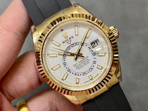 Rolex Sky Dweller 326238 Yellow Gold White Dial 42mm Mens Replica Watch - Image 4