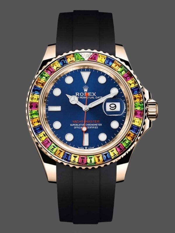 Rolex Yacht Master 116695 Black Rubber Strap Blue Dial 40MM Mens Replica Watch - Image 1
