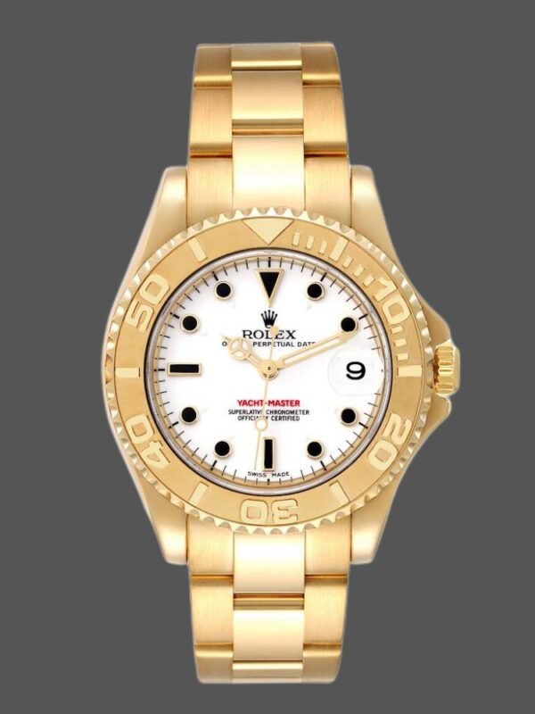Rolex Yacht Master 168628 White Dial Yellow Gold 35MM Unisex Replica Watch - Image 1