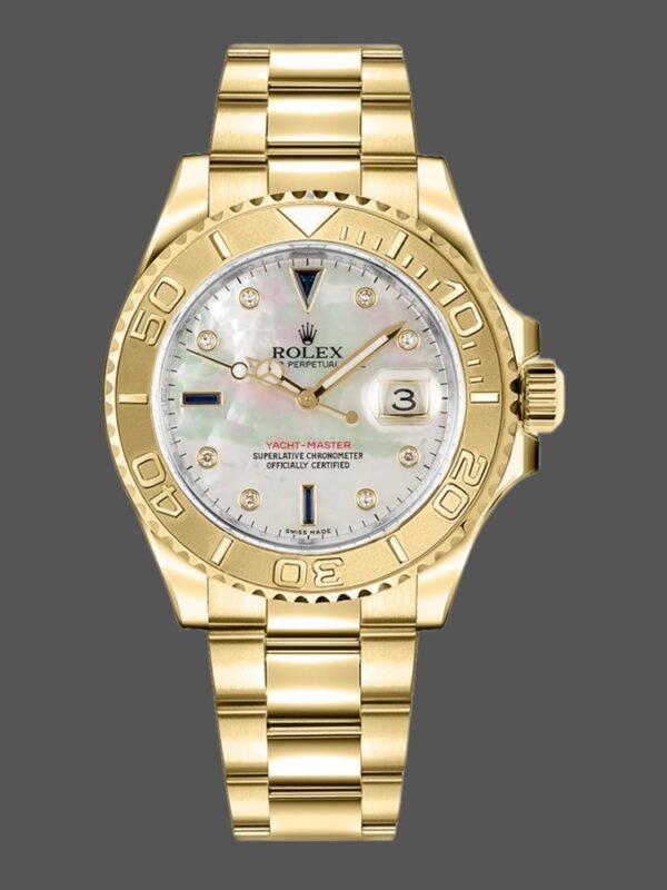 Rolex Yacht Master 168628 White MOP Dial Yellow Gold 35MM Unisex Replica Watch - Image 1